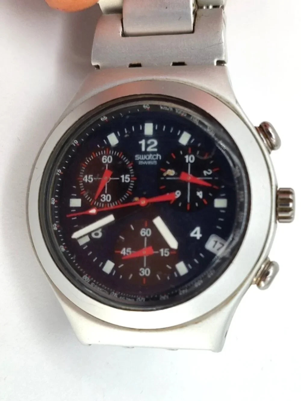 Swatch Irony Chronograph Swiss Made Watch Dark Blue Dial Runs New Battery